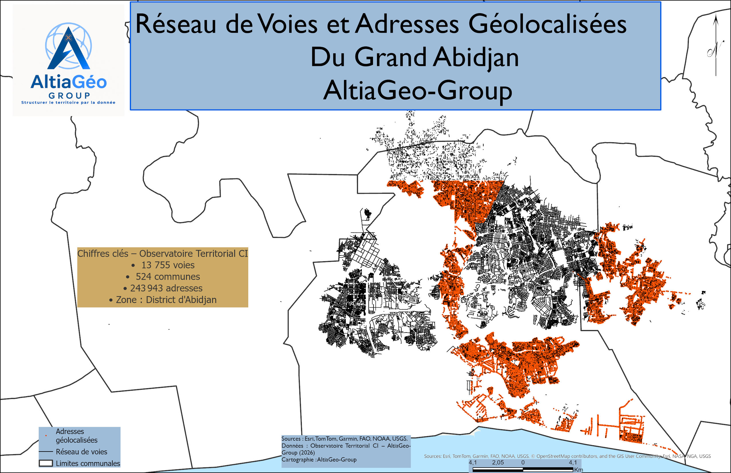 Réseau de voies et adresses géolocalisées du Grand Abidjan - AltiaGeo-Group 2026